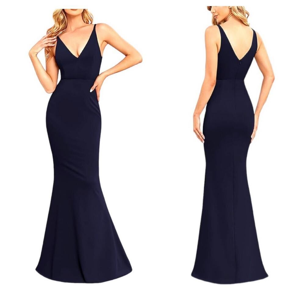 Bupt NEW V-Neck Sleeveless Maxi Dress Gown Sz M Mermaid Black Lined Prom Party - Picture 9 of 9